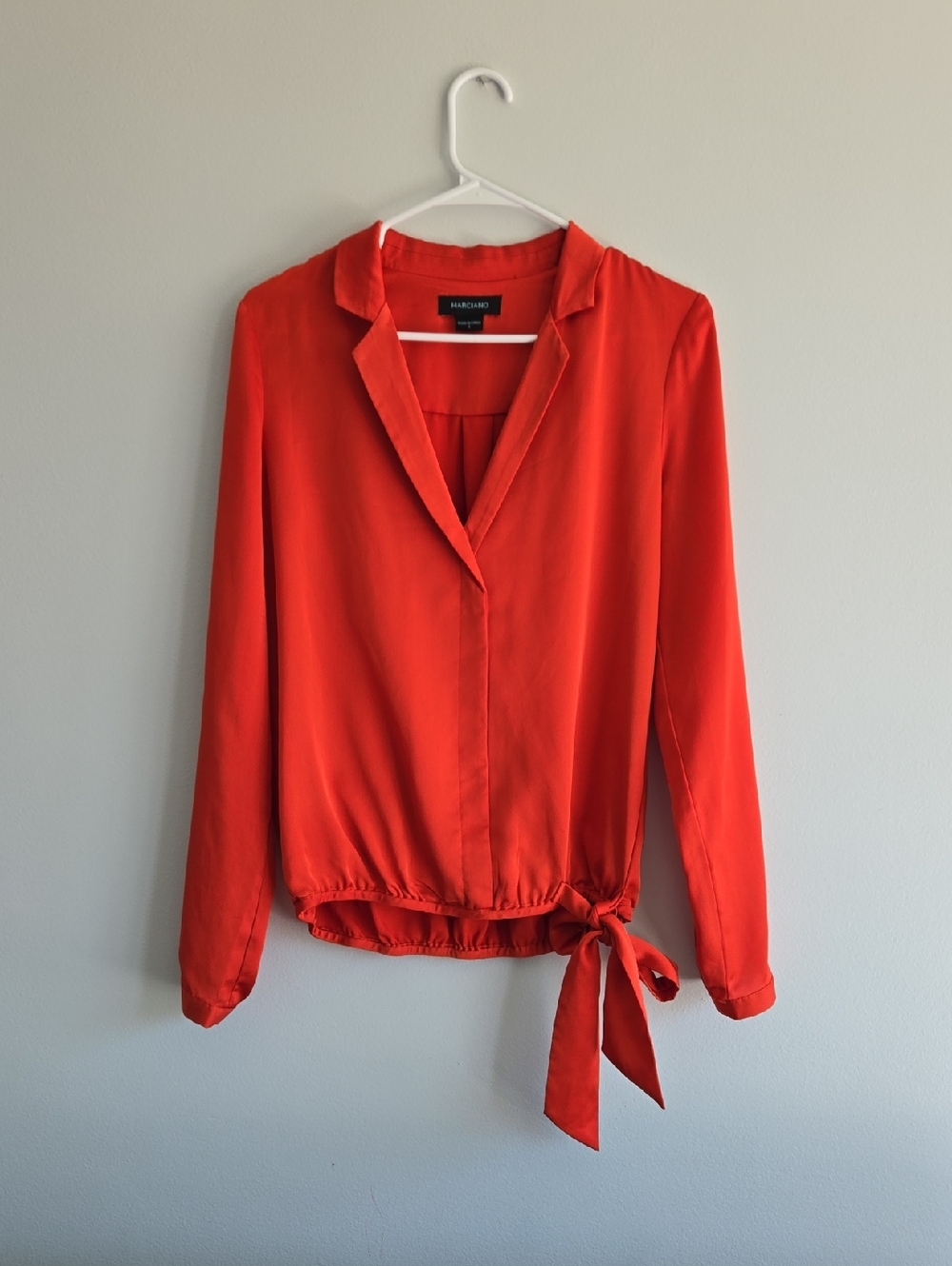 Marciano Bright Red Wrap-Tie Blouse with Notched Collar